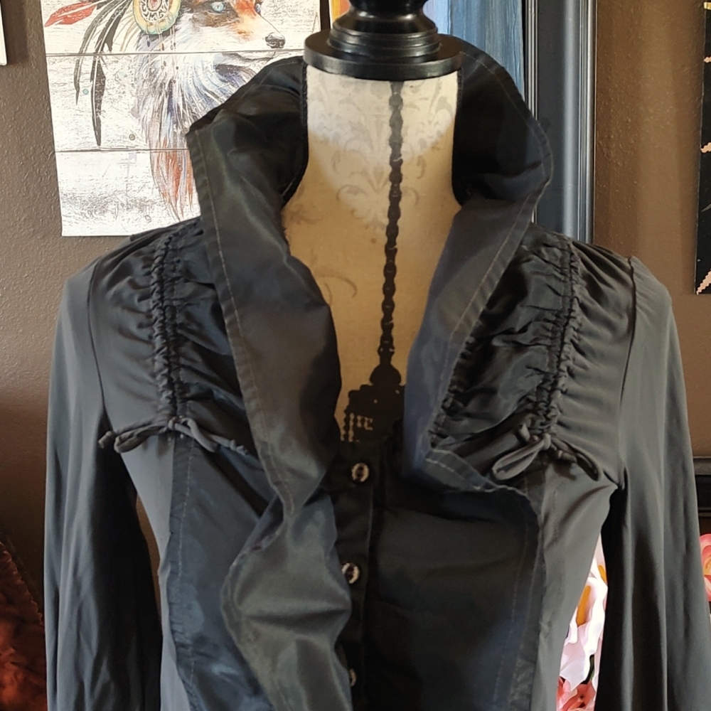 Unique ruched charcoal dress
